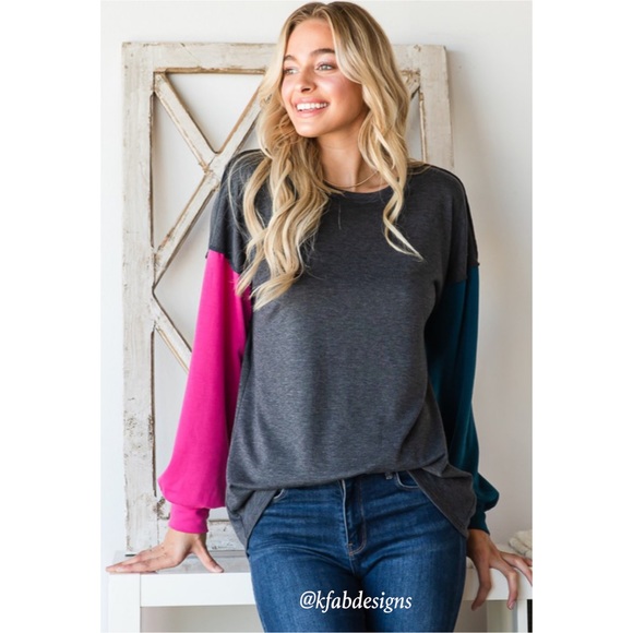 LAST 1! Puff Sleeve Fun, Vibrant Color Block Casual Top! - Picture 4 of 10